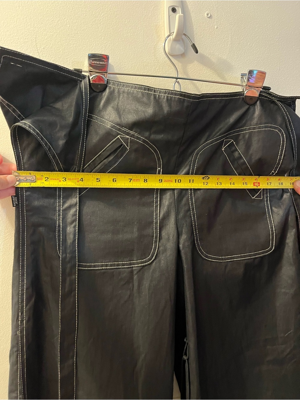 Baccarat Black Cotton Waxy Look Vintage Bibs. Wide leg with slits. - Picture 10 of 12